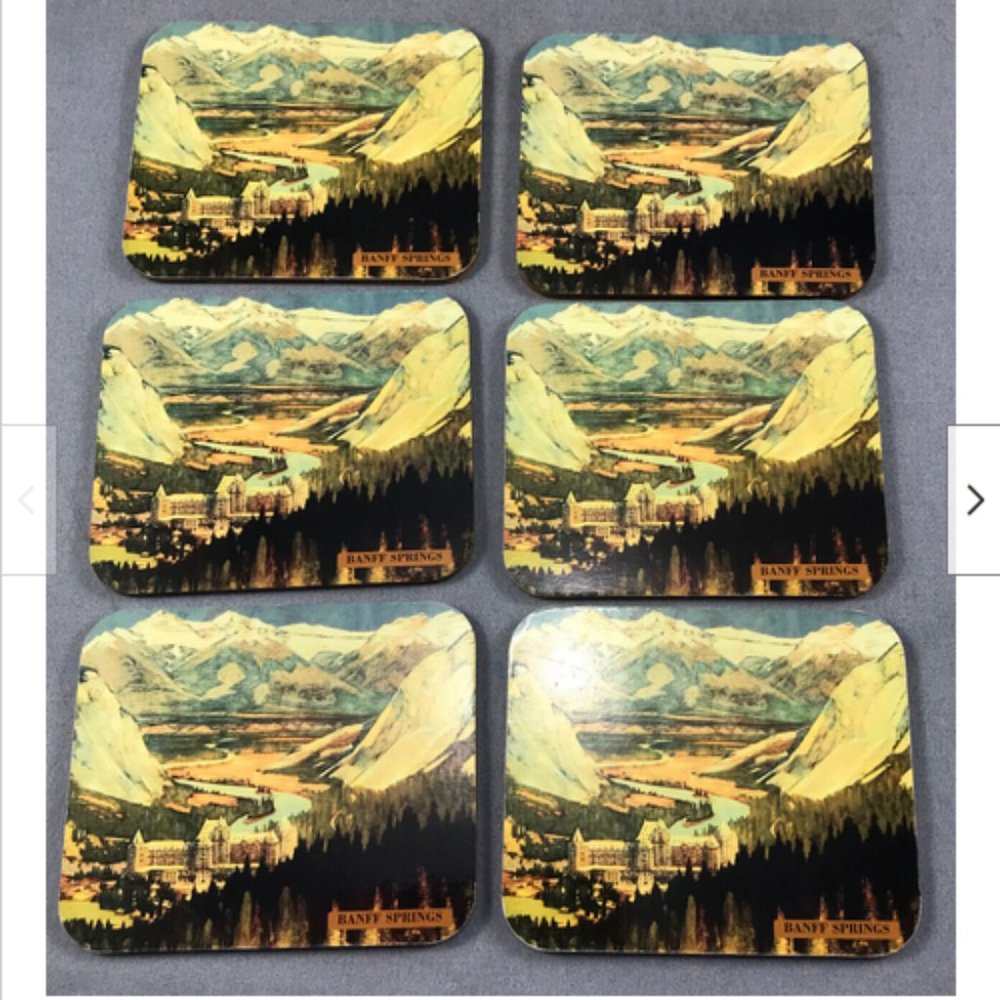 Vtg 6 Banff Springs Hotel Canada Rocky Mountain Alberta Drink Coasters Souvenir